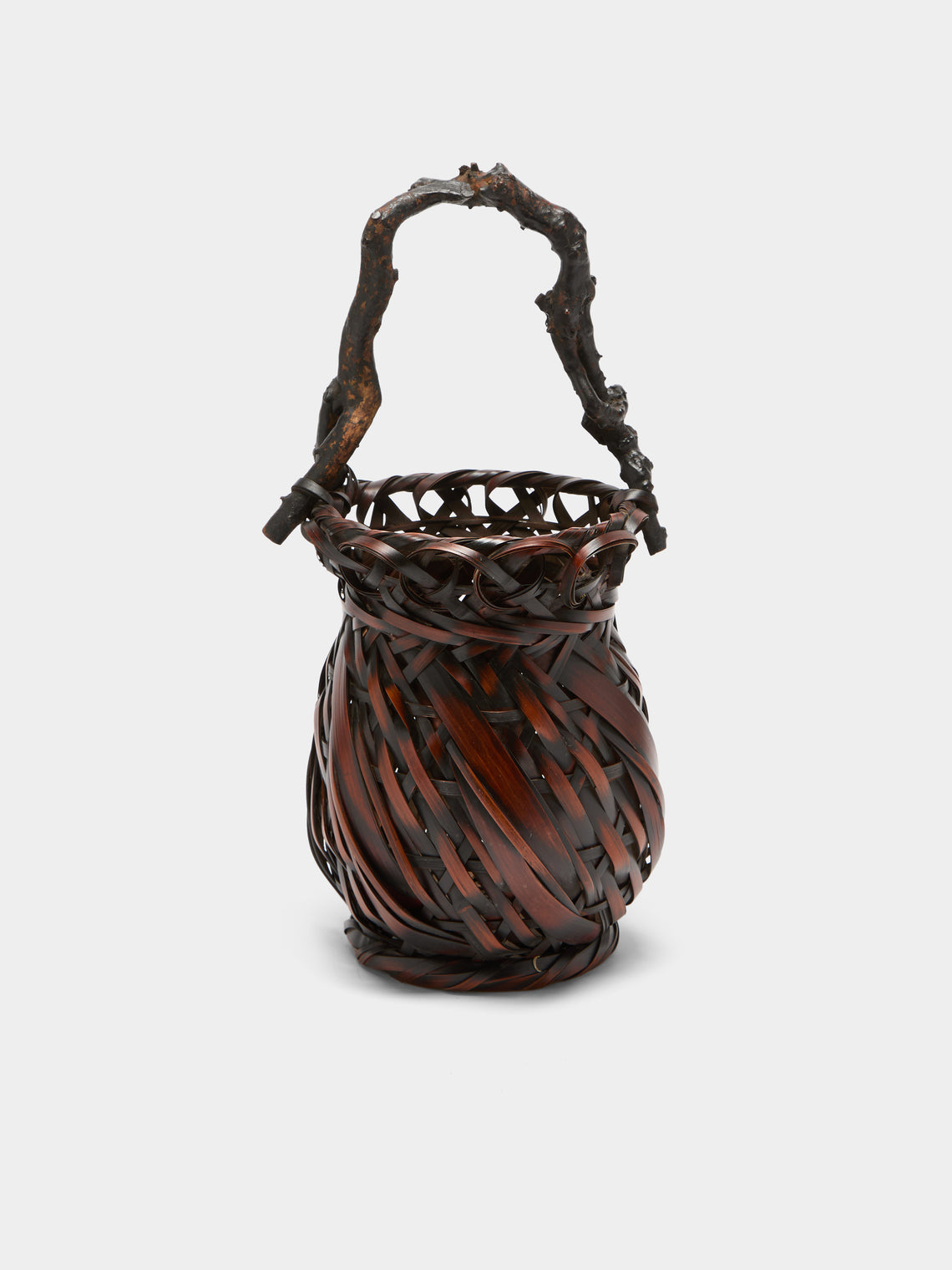 Antique and Vintage - Mid-Century Japanese Bamboo Ikebana Basket - Brown - ABASK - 