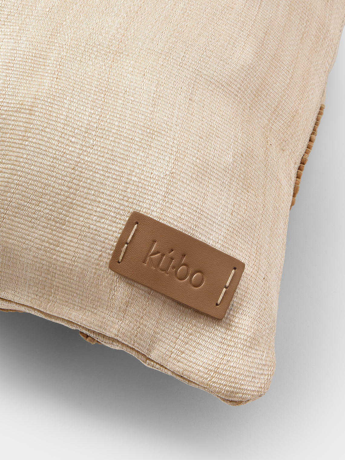 Kubo Curated - Leaves Beaded T'nalak Cloth Cushion (17.5in/45cm) - Beige - ABASK
