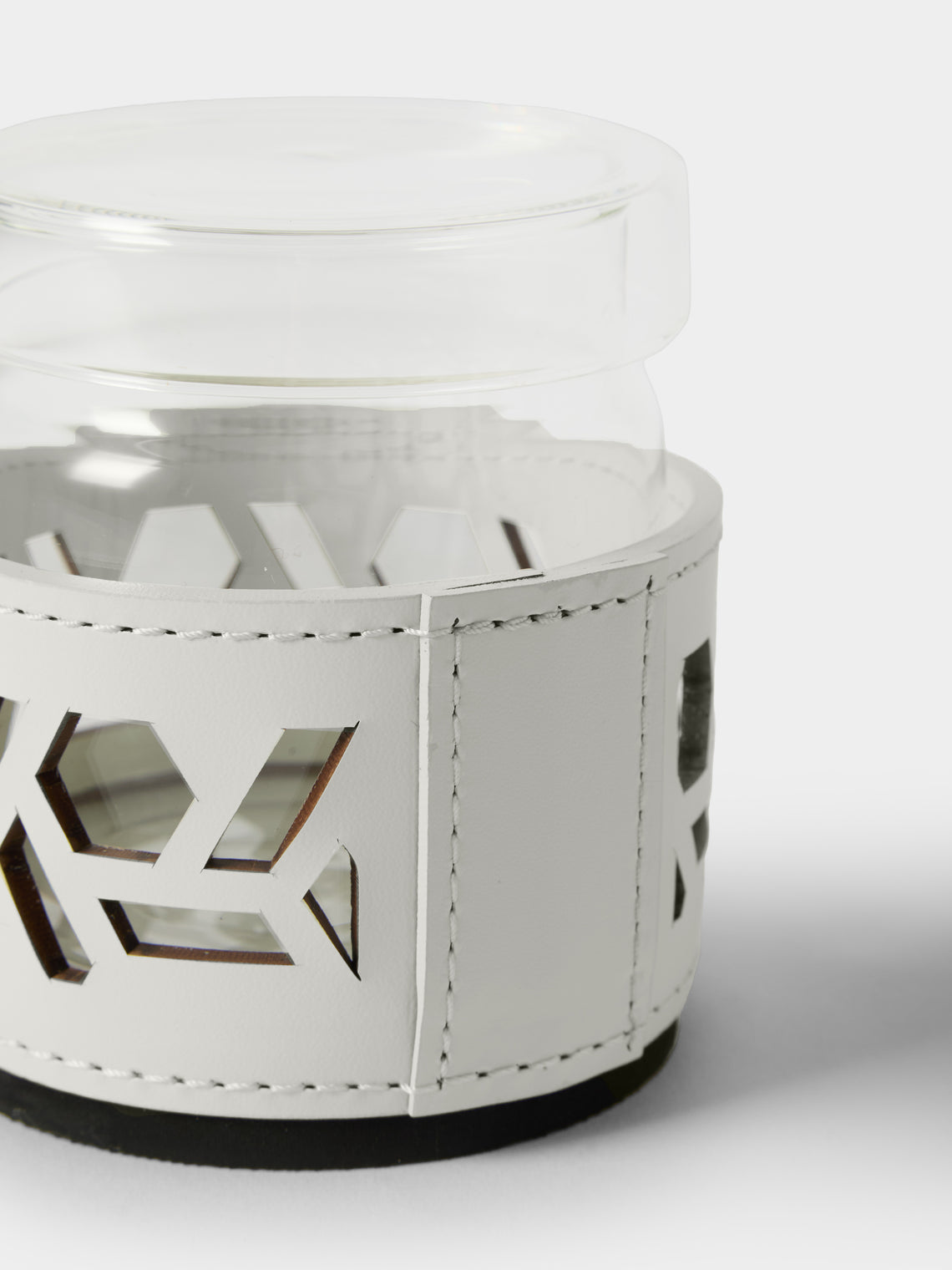 RUDI - Fiordaliso Glass and Leather Sugar Bowl with Spoon - White - ABASK