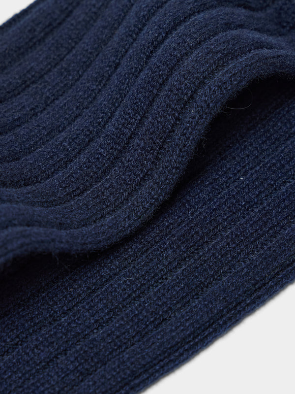 Maria La Rosa - Women's College Ribbed Cashmere Knee-High Socks | One Size - Navy - ABASK