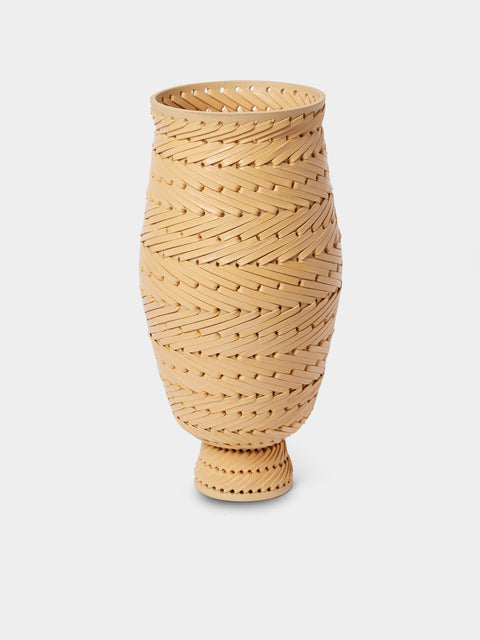 Silver Sentimenti - Gladiator Stoneware and Leather Vase (11.5in/29cm) - Cream - ABASK - 