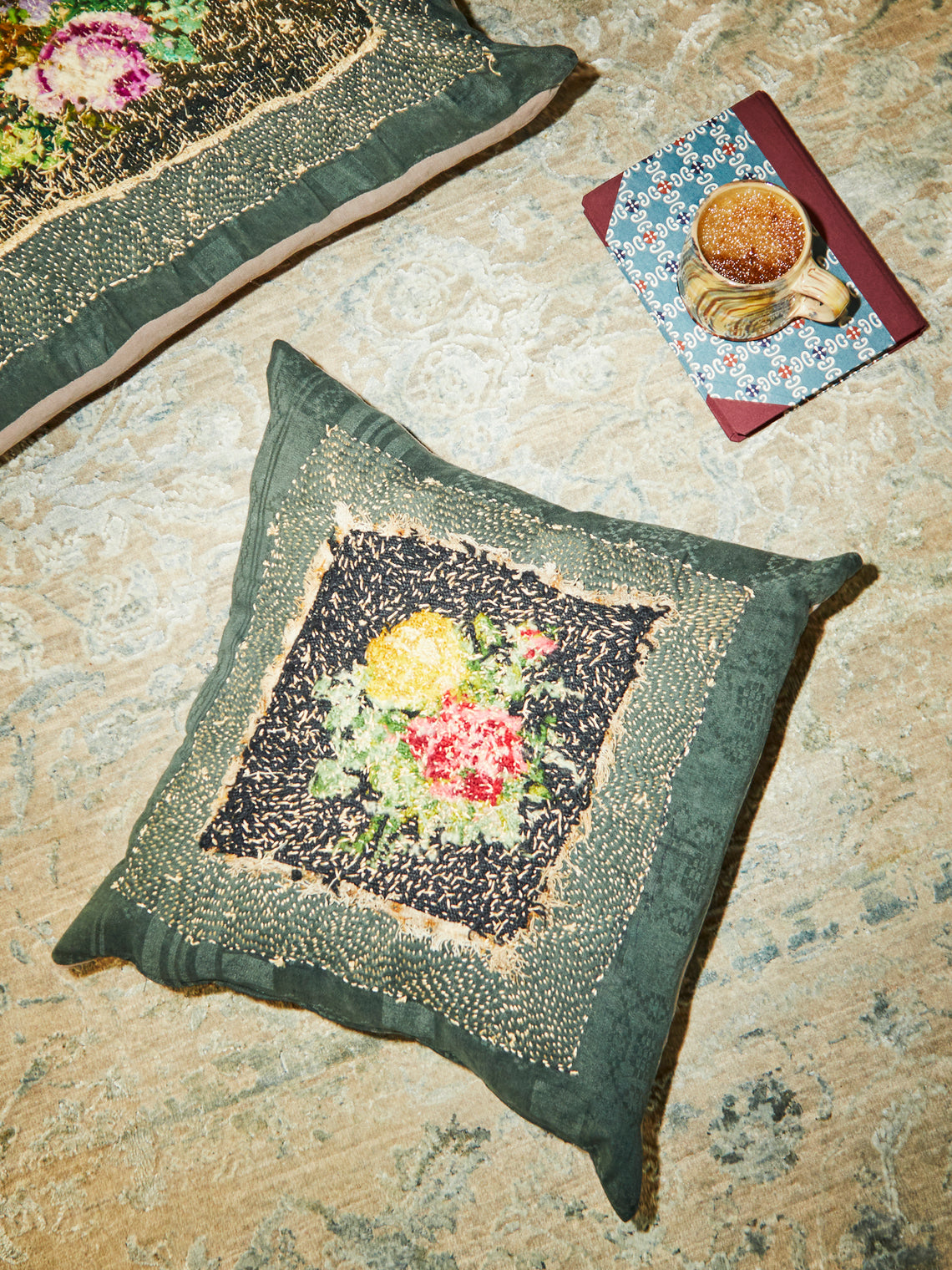 By Walid - 1920s Needlepoint Wool Cushion -  - ABASK
