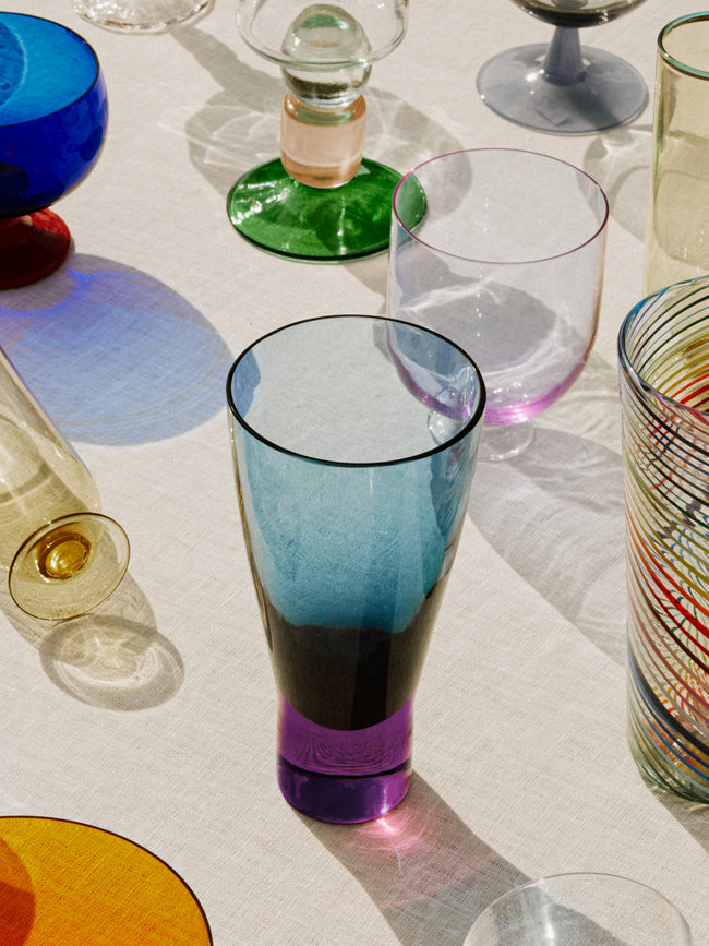 NasonMoretti - Archive Revival 1996 Hand-Blown Murano Glass Bicolor Highballs (Set of 2) - Blue - ABASK