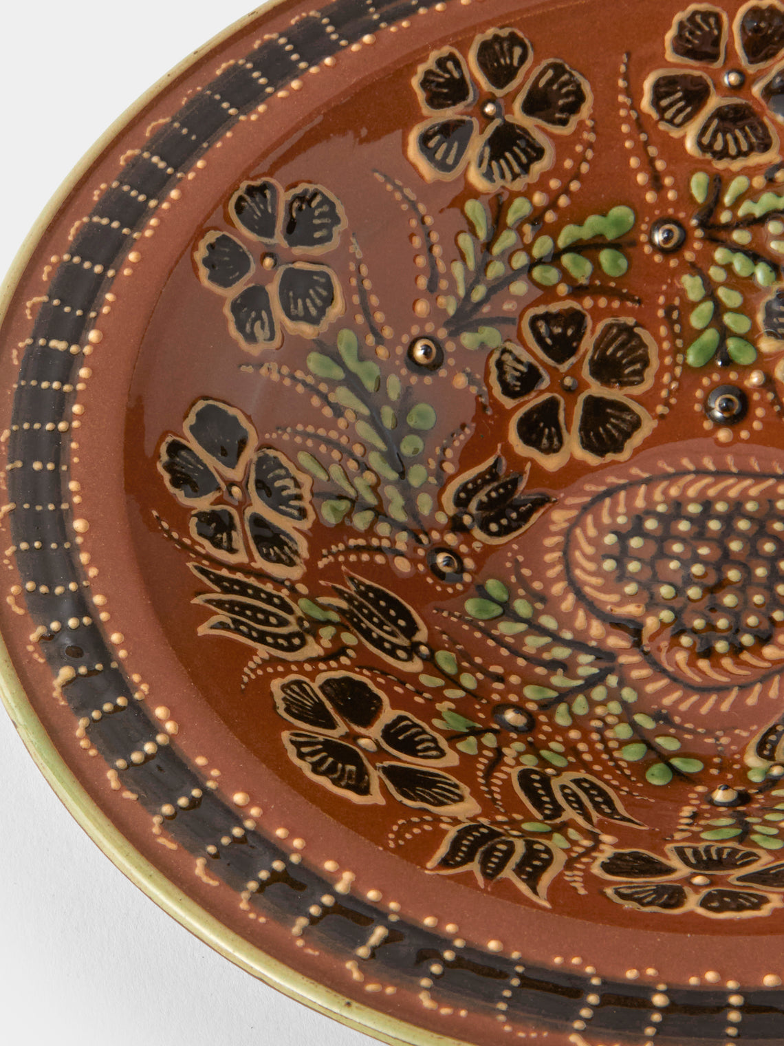 Poterie d’Évires - Hearts and Flowers Hand-Painted Ceramic Small Serving Bowl - Light Brown - ABASK