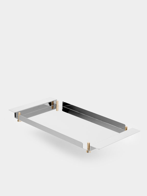 AnObjct - Alto Stainless Steel and Brass Stackable Paper Tray (19in/48.5cm) - Silver - ABASK - 