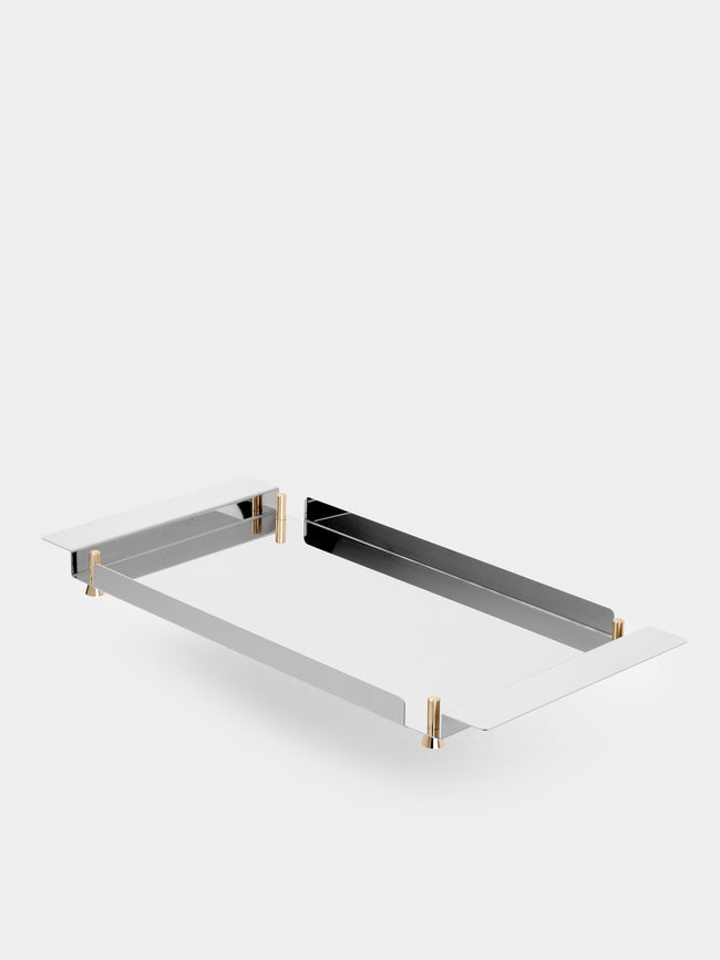 AnObjct - Alto Stainless Steel and Brass Stackable Paper Tray (19in/48.5cm) - Silver - ABASK - 