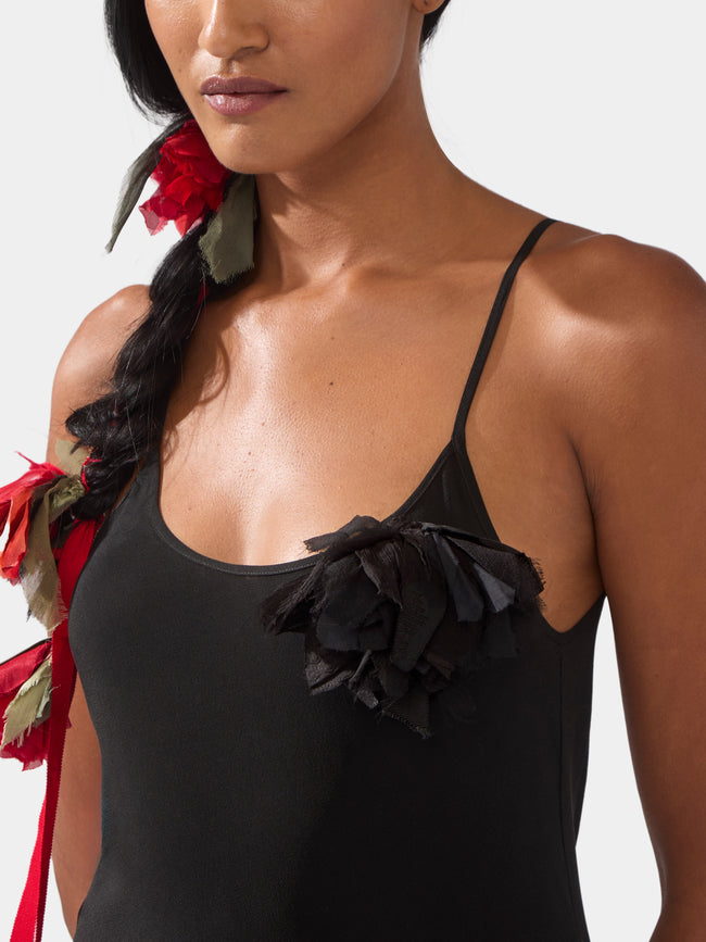 Considered Objects - Women's Hand-Stitched Silk Falling Flower Brooch - Black - ABASK