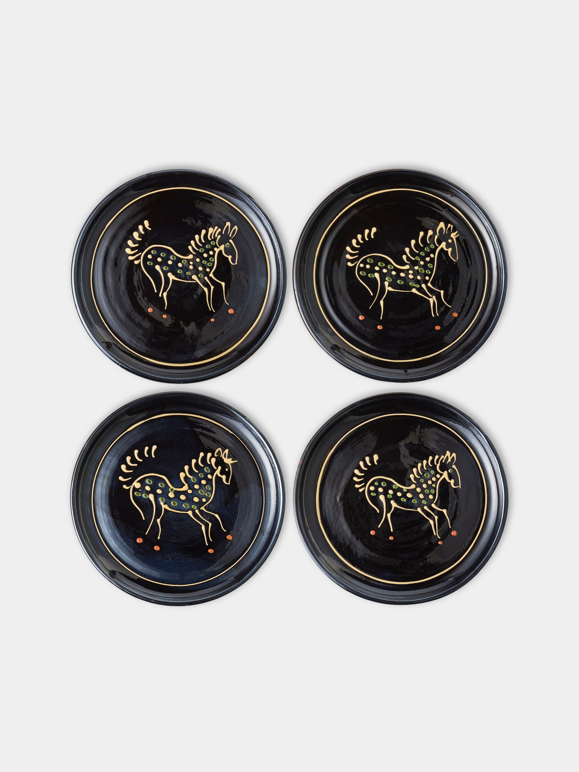 Horse Hand-Glazed Slipware Dinner Plates 10in/25.5cm (Set of 4)
