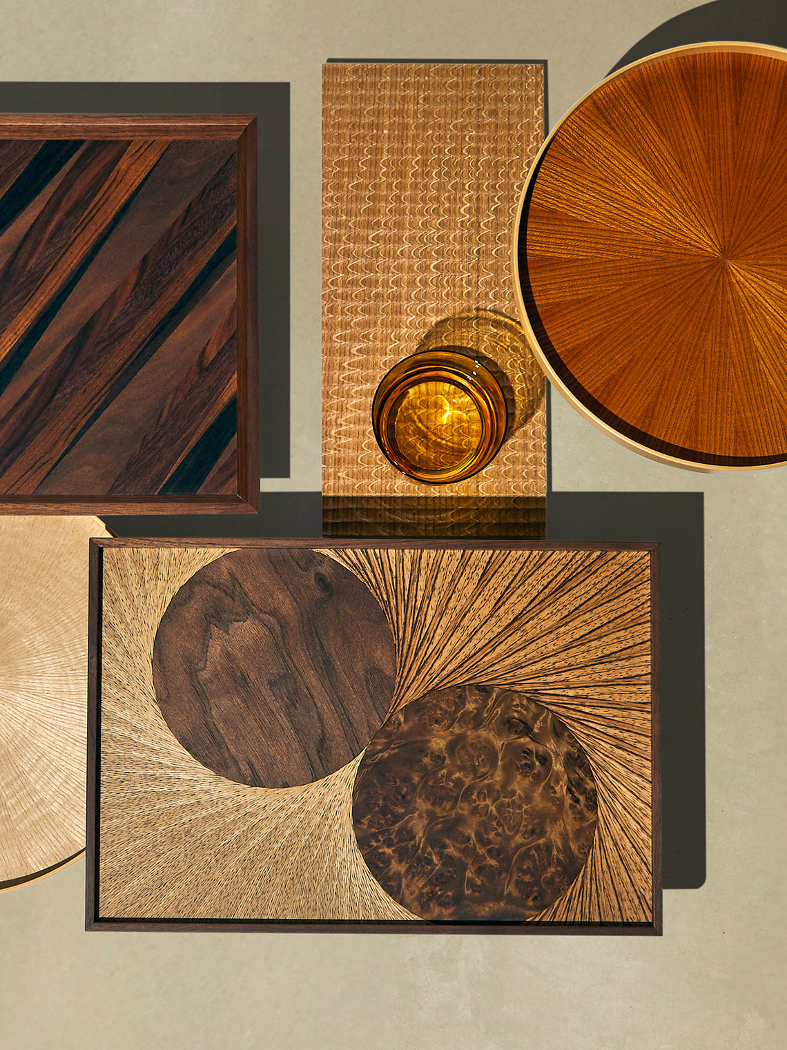 Mori Kougei - Flying Bird Poke Marquetry Wood Tray (14.5in/36.5cm) - Brown - ABASK