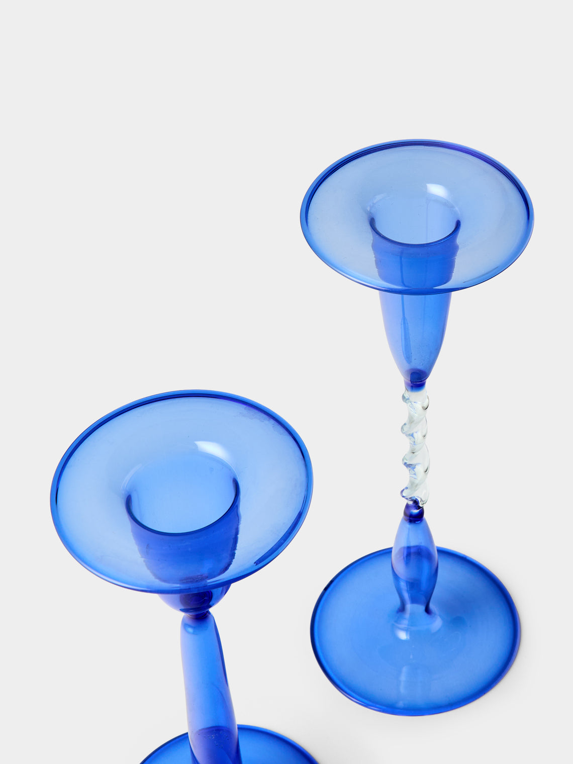 Antique and Vintage - Mid-Century Glass Candle Holders (Set of 3) - Blue - ABASK