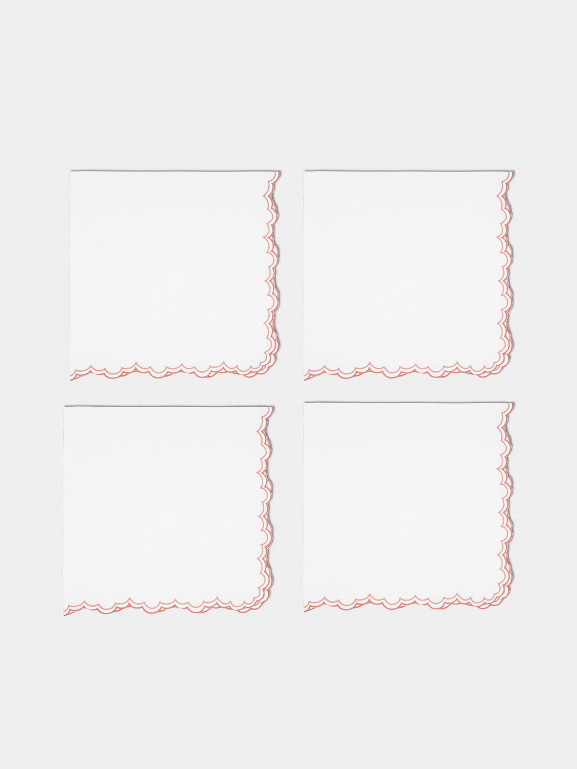Los Encajeros - Escamas Embroidered Linen Napkins (Set of 4) - Coral - ABASK