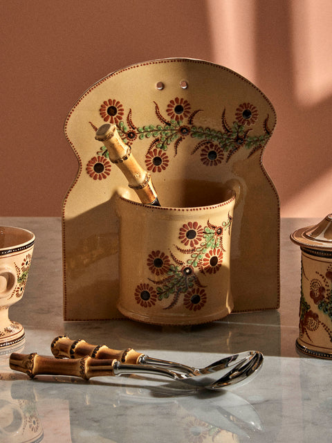 Poterie d’Évires - Flowers Hand-Painted Ceramic Single Utensil Holder - Cream - ABASK