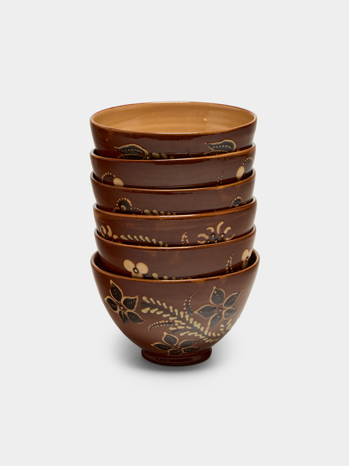 Poterie d’Évires - Flowers Hand-Painted Ceramic Petite Fluted Bowls (Set of 6) - Light brown - ABASK - 