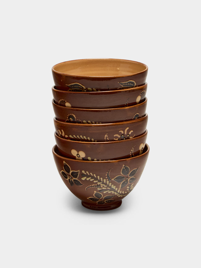 Poterie d’Évires - Flowers Hand-Painted Ceramic Petite Fluted Bowls (Set of 6) - Light brown - ABASK - 