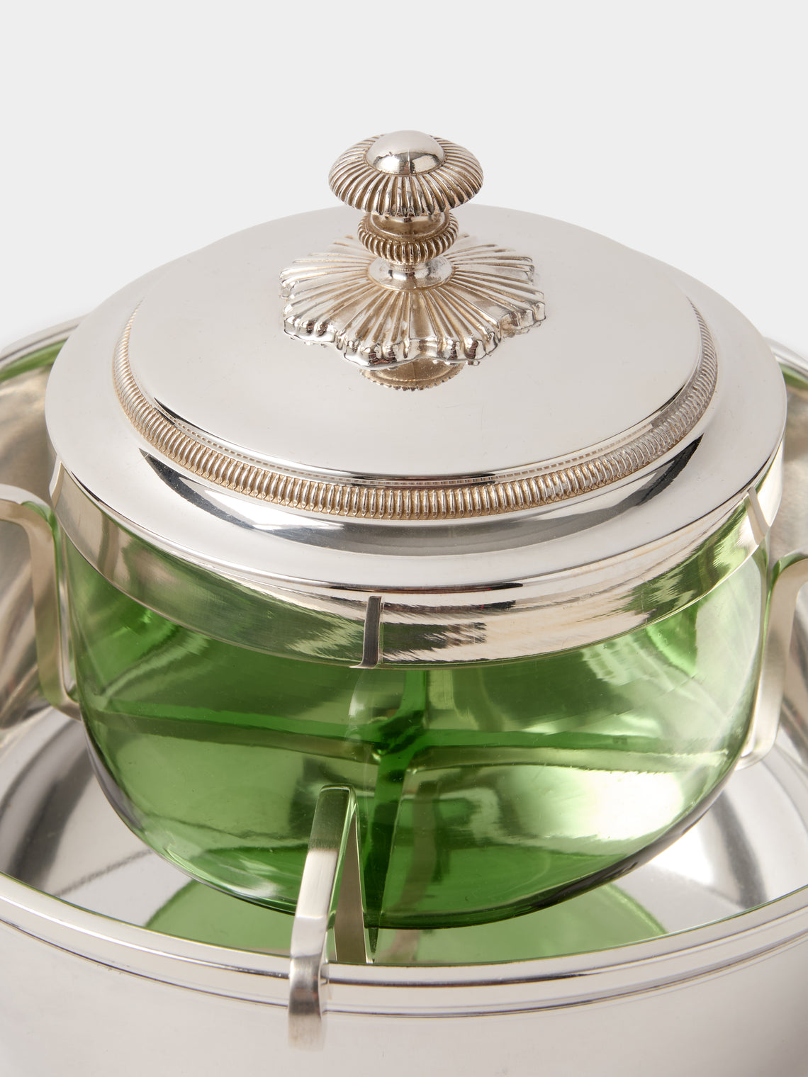 Antique and Vintage - 1980s Christofle Malmaison Silver-Plated and Glass Caviar Dish - Green - ABASK
