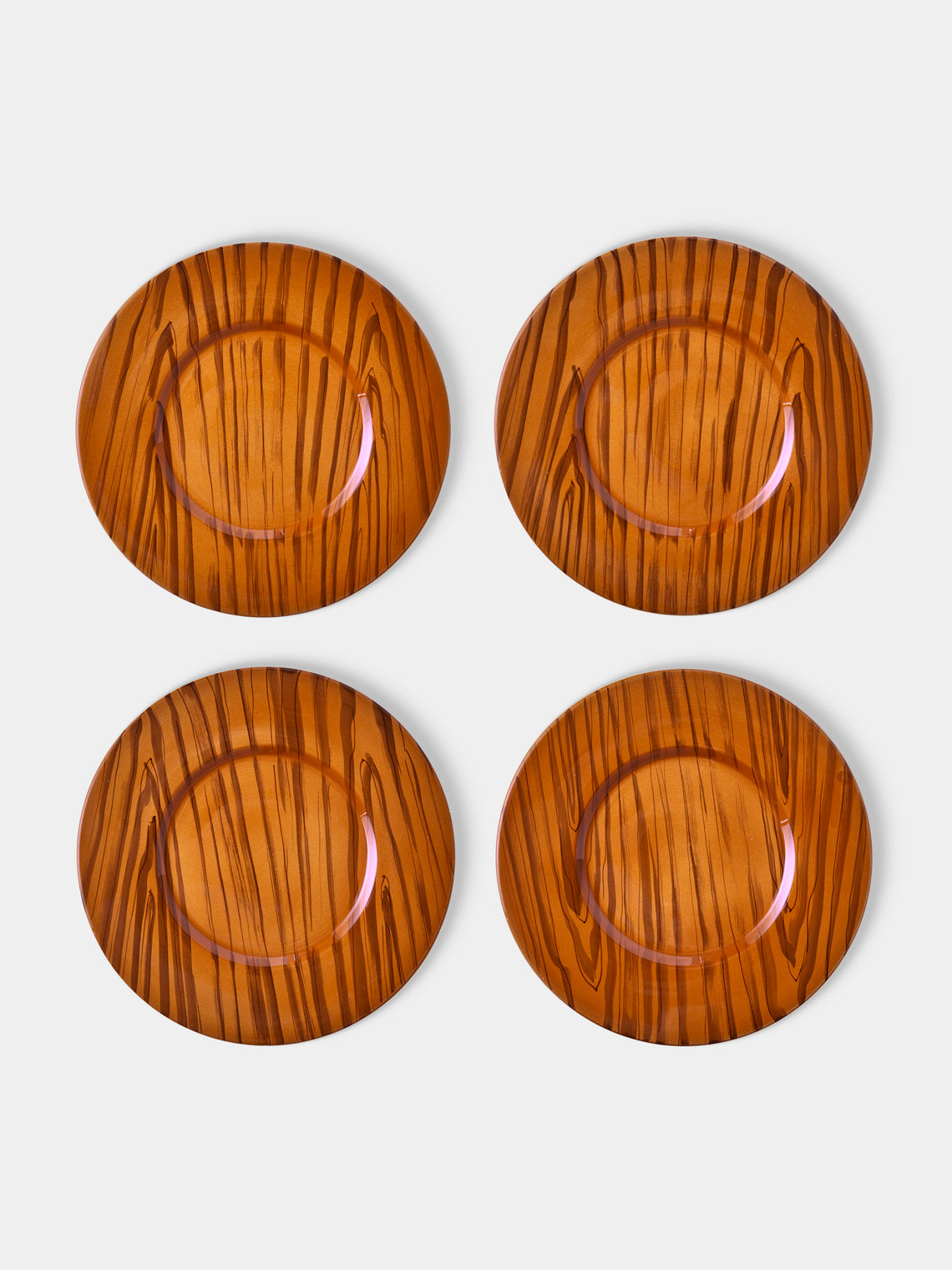 Este Ceramiche - Faux Bois Ceramic Charger Plates – 12.5in/32cm (Set of 4) - Brown - ABASK