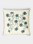 Rosemary Milner - Floral Hand-Embroidered Linen Cushion (19.5in/50cm) - White - ABASK - 
