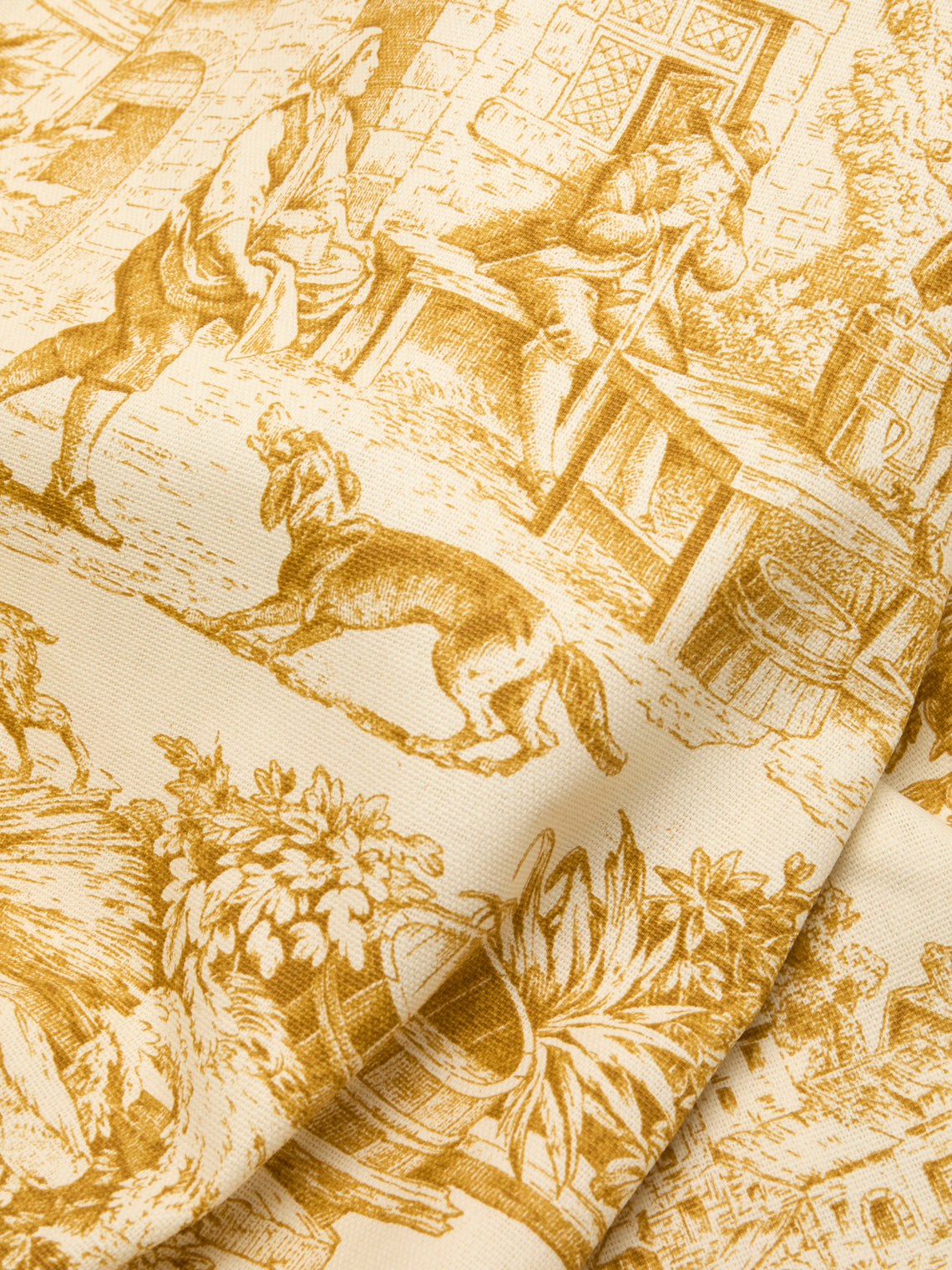 Borgo delle Tovaglie - Toile de Jouy Linen Round Tablecloth (110in/2.8m) - Yellow - ABASK