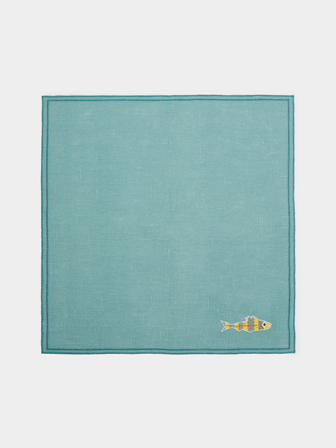 La Gallina Matta - Sardines Embroidered Linen Napkins (Set of 4) -  - ABASK