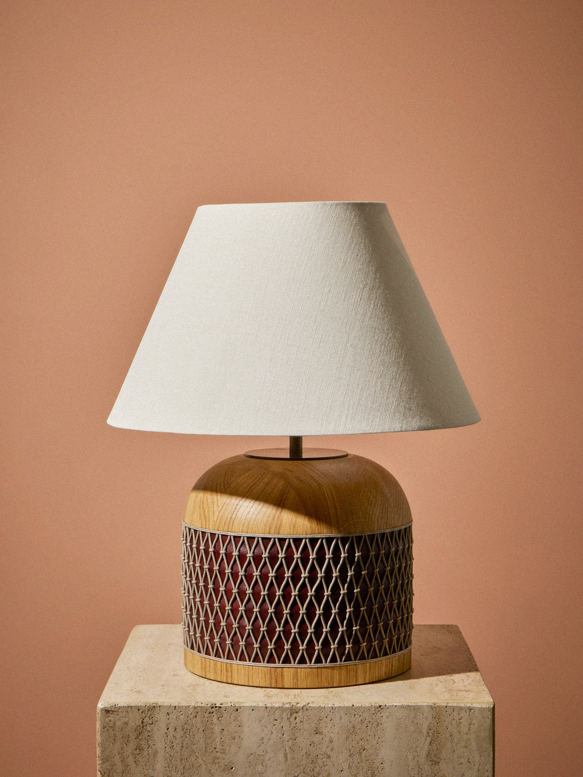 Aimee Betts - Ricasso Barrel Oak and Leather Short Table Lamp Base - Brown - ABASK