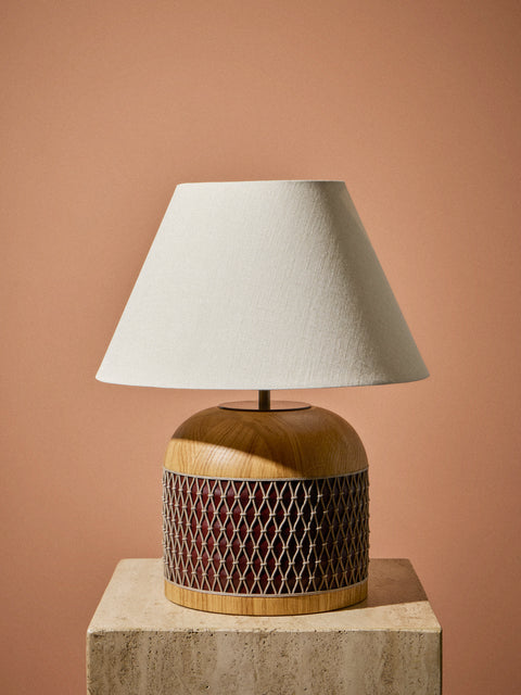 Aimee Betts - Ricasso Barrel Oak and Leather Short Table Lamp Base - Brown - ABASK