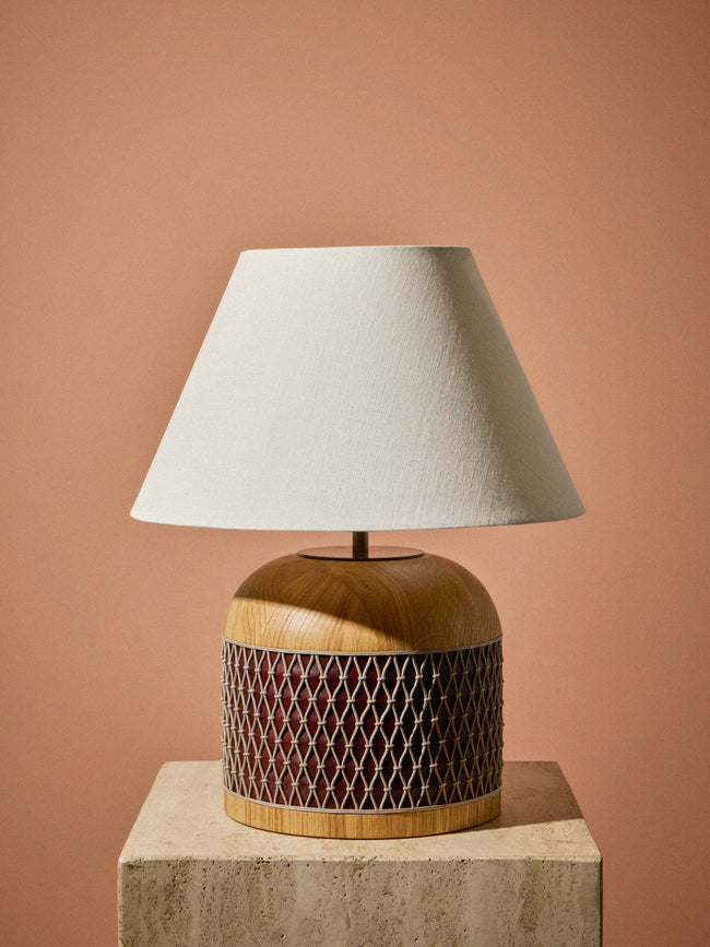 Aimee Betts - Ricasso Barrel Oak and Leather Short Table Lamp Base - Brown - ABASK