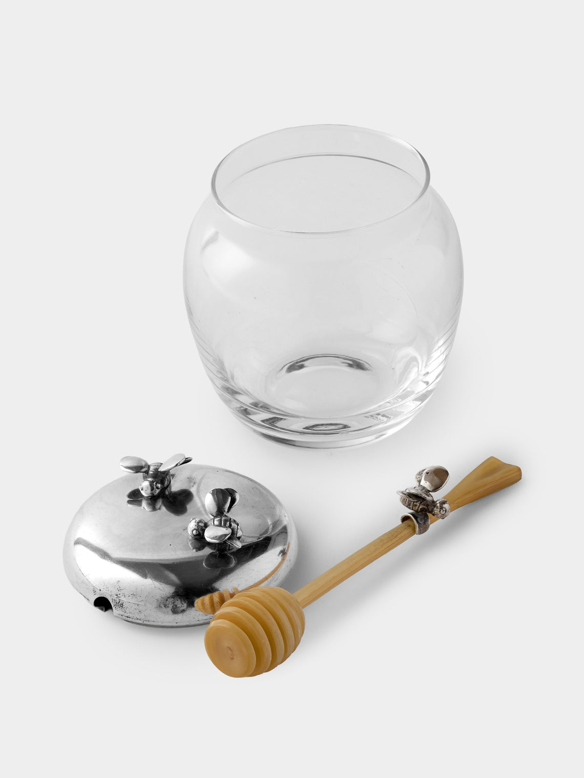 Antique and Vintage - 1930s Solid Silver Honey Pot with Horn Spoon - Clear - ABASK