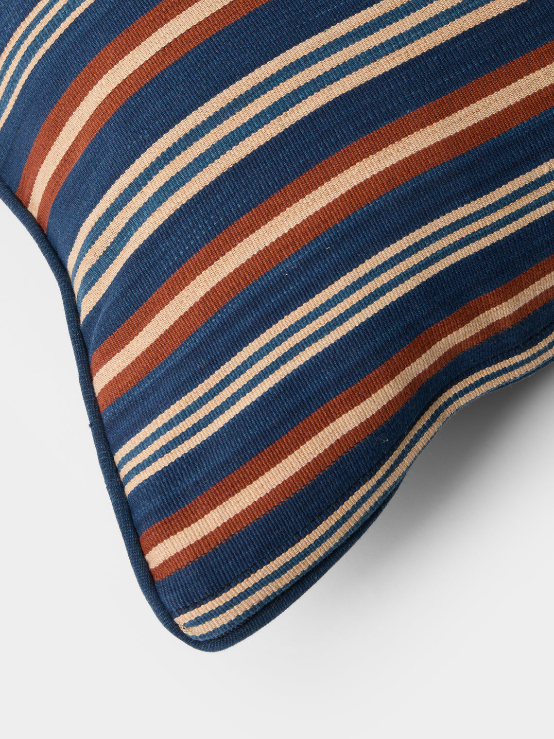 R Collective - Handwoven Indigo Striped Cotton Cushion (35.5in/90cm) - Blue - ABASK
