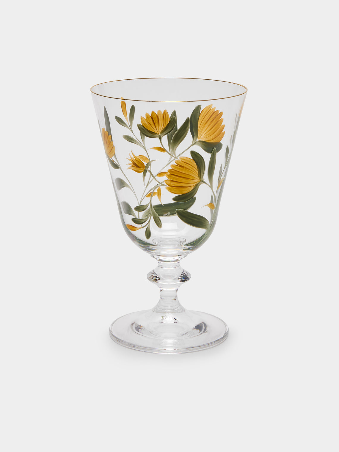 Los Vasos de Agua Clara - Jaipur Hand-Painted Crystal Stemmed Glasses (Set of 6) - Yellow - ABASK - 