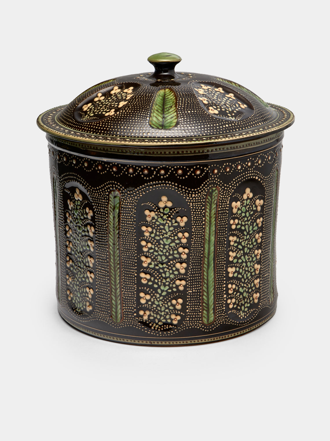 Poterie d’Évires - Flowers Hand-Painted Ceramic Extra Large Pot - Dark brown - ABASK - 