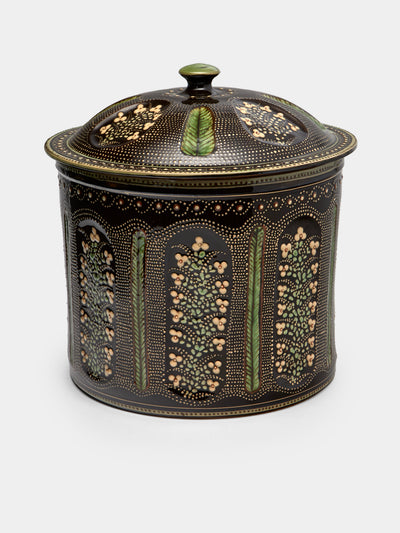 Poterie d’Évires - Flowers Hand-Painted Ceramic Extra Large Pot - Dark brown - ABASK - 