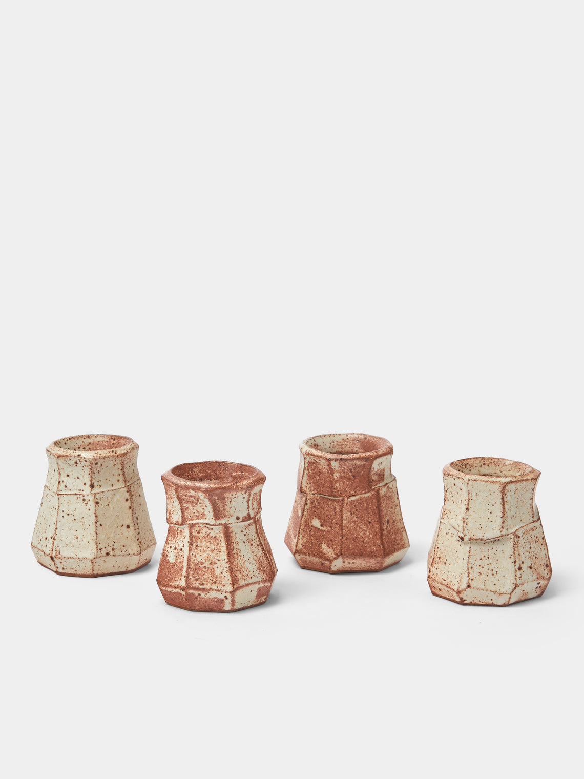 Adam Ross - Hand-Thrown Ceramic Faceted Egg Cups (Set of 4) - Beige - ABASK