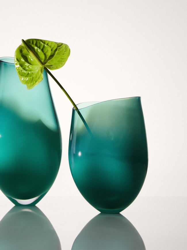 Michèle Oberdieck - Turquoise Seas I Hand-Blown Glass Vase (10.5in/27cm) - Green - ABASK