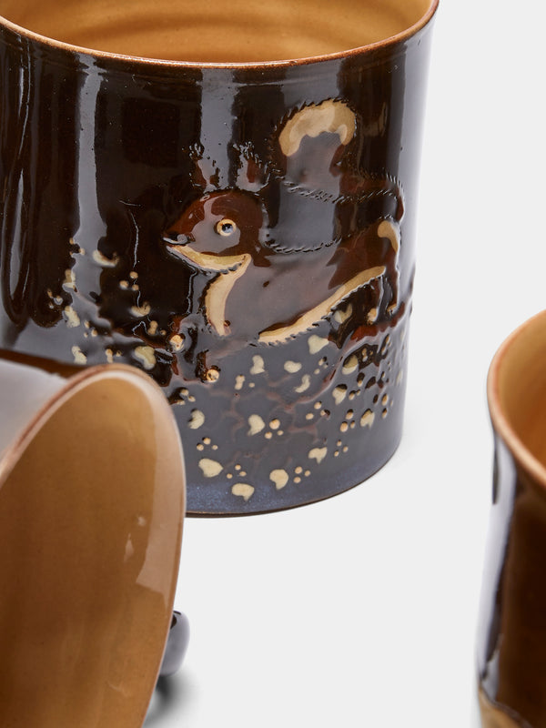 Poterie d’Évires - Animals Hand-Painted Ceramic Mugs (Set of 6) - Dark brown - ABASK