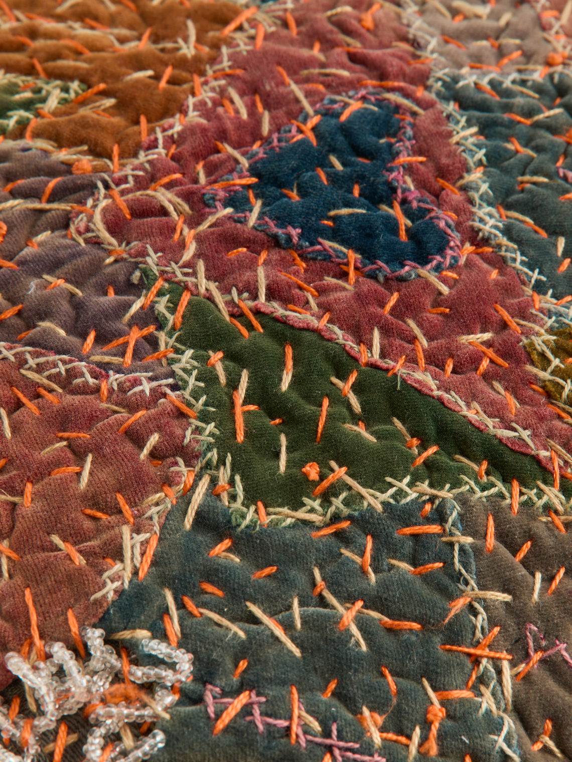 By Walid - 19th-Century Silk, Velvet and Linen Patchwork Cushion (13.5in/35cm) - Multiple - ABASK