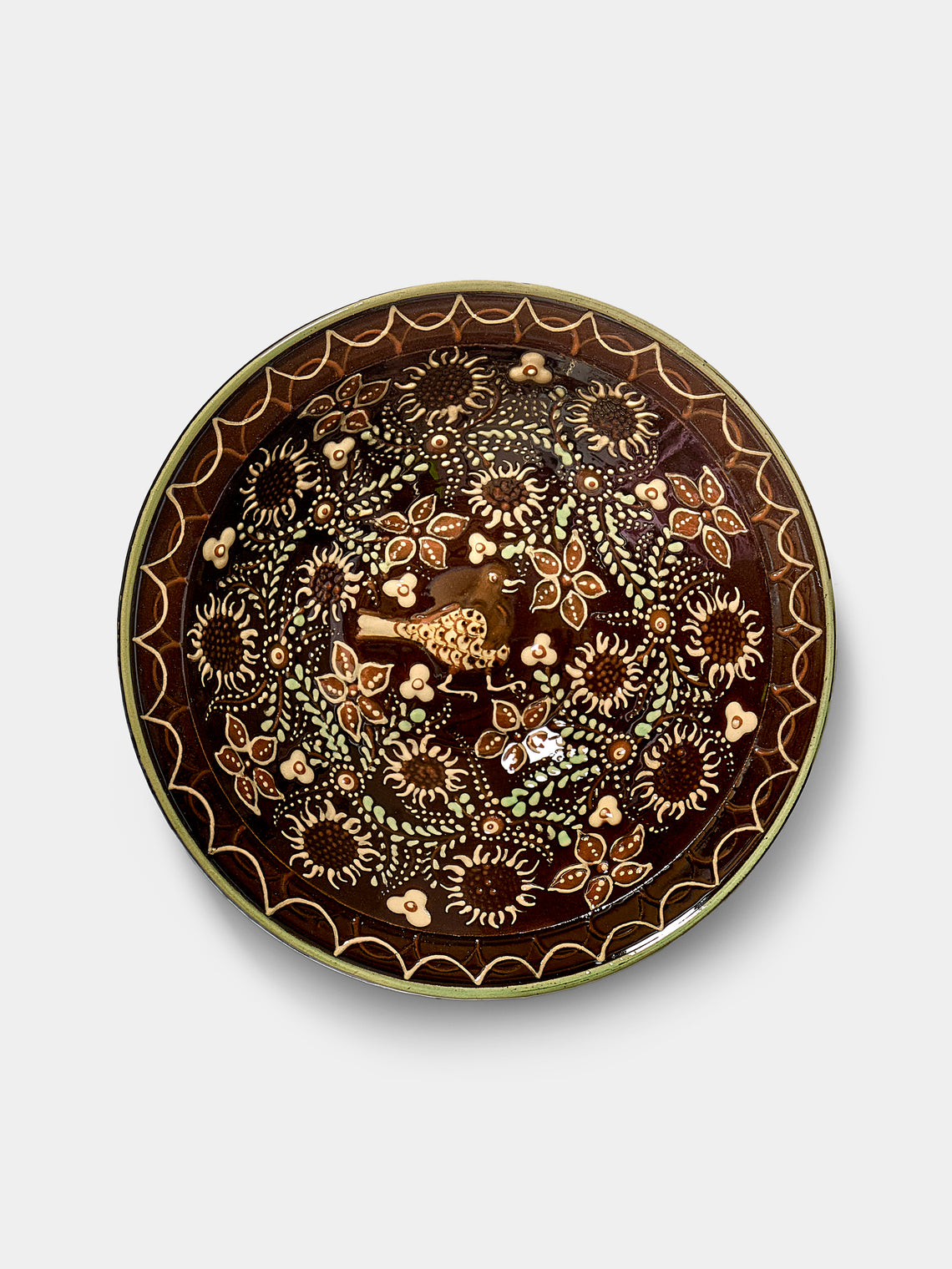 Poterie d’Évires - Birds Hand-Painted Ceramic Serving Bowl - Dark brown - ABASK - 