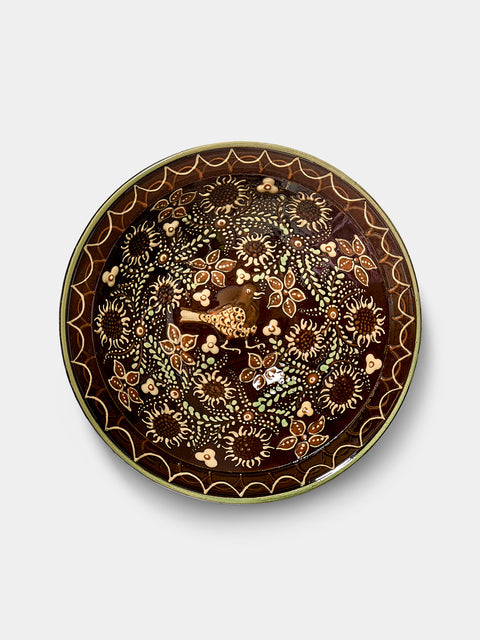 Poterie d’Évires - Birds Hand-Painted Ceramic Serving Bowl - Dark brown - ABASK - 