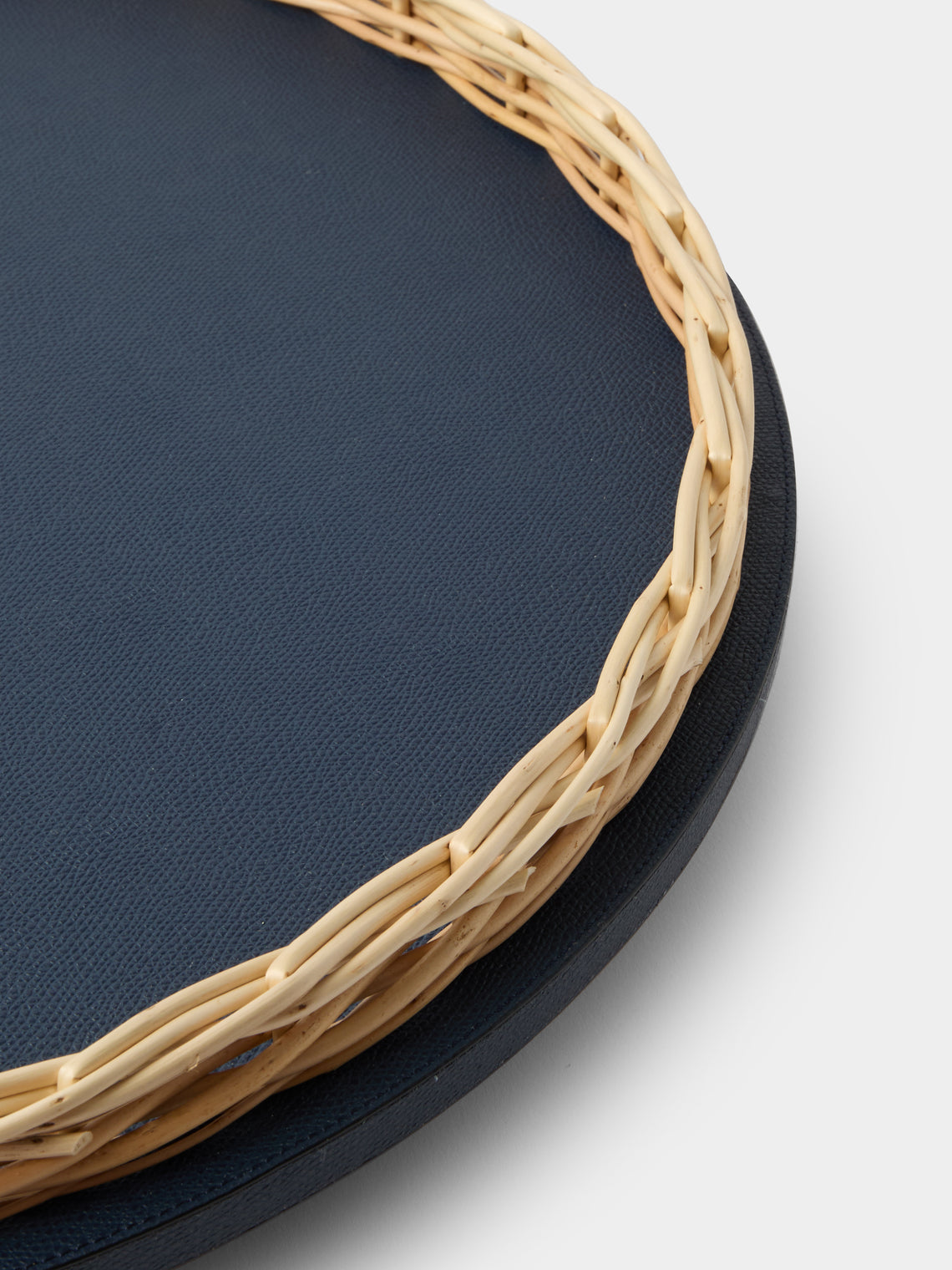 Pigment France - Orsay Leather and Rattan Lazy Susan (18.5in/47cm) - Blue - ABASK