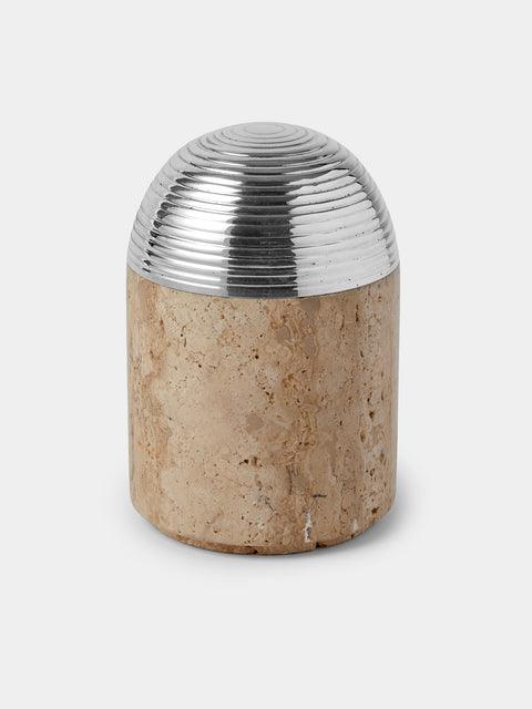 Antique and Vintage - 1970s Travertine and Silver-Plated Container - Beige - ABASK - 
