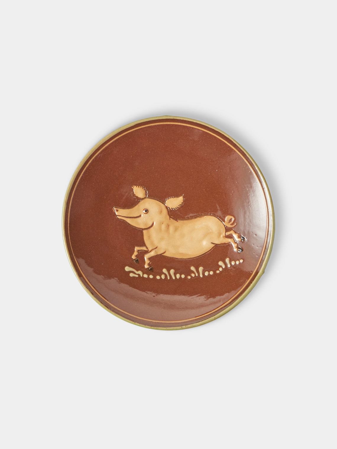 Poterie d’Évires - | Set of 4 | Animals Hand-Painted Slipware Plates (5.5in/14cm) - Light Brown - ABASK