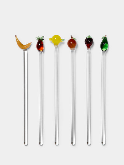 River Valadez - Hand-Blown Glass Fruit Cocktail Stirrers (Set of 6) - Clear - ABASK - 