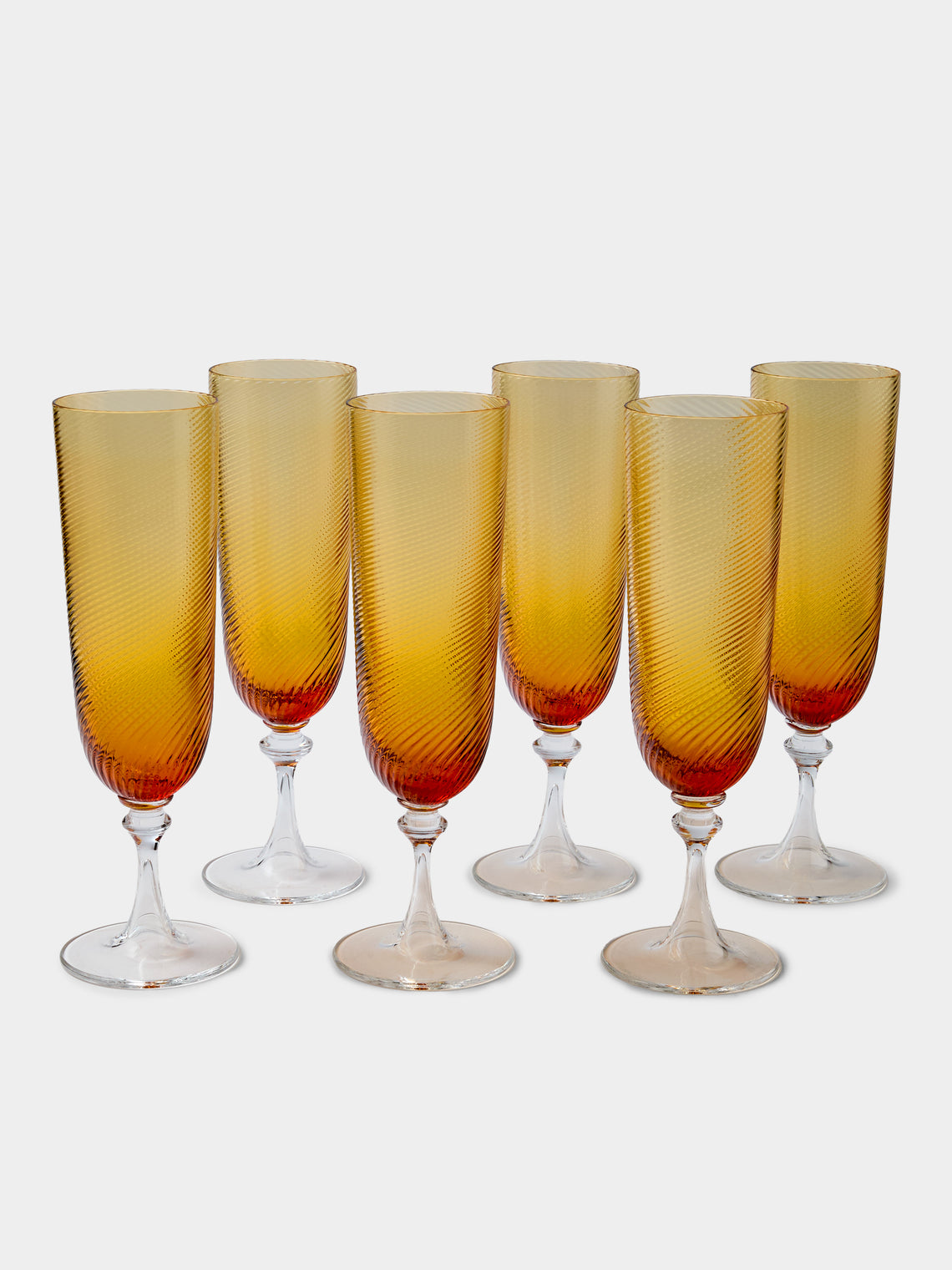 NasonMoretti - | Set of 6 | Twisted Soraya Hand-Blown Murano Glass Champagne Flutes - Yellow - ABASK - 