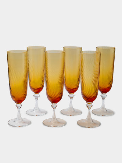 NasonMoretti - | Set of 6 | Twisted Soraya Hand-Blown Murano Glass Champagne Flutes - Yellow - ABASK - 