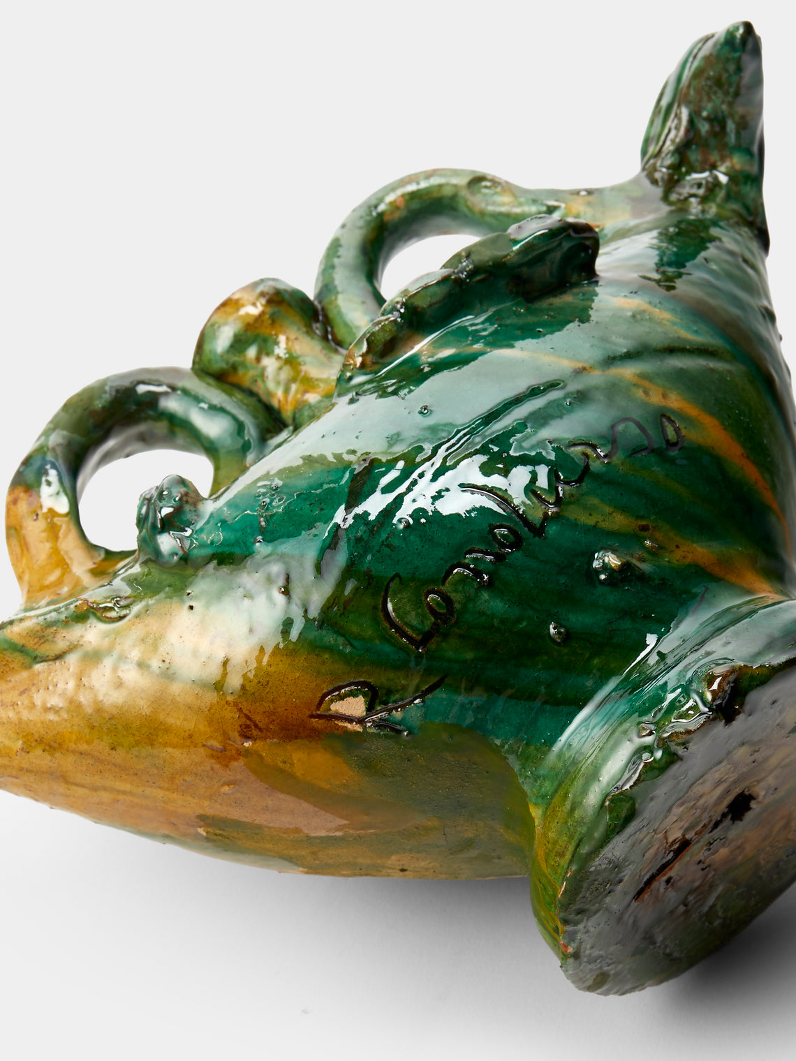 Antique and Vintage - 1990s Condurso Face Ceramic Vessel (12in/30.5cm) - Yellow - ABASK