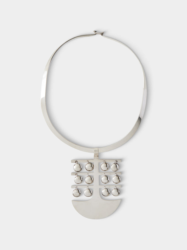 Mahnaz Collection - Vintage Oswaldo Guayasamín Sterling Silver Modernist Kinetic Pendant Necklace - Silver - ABASK - 