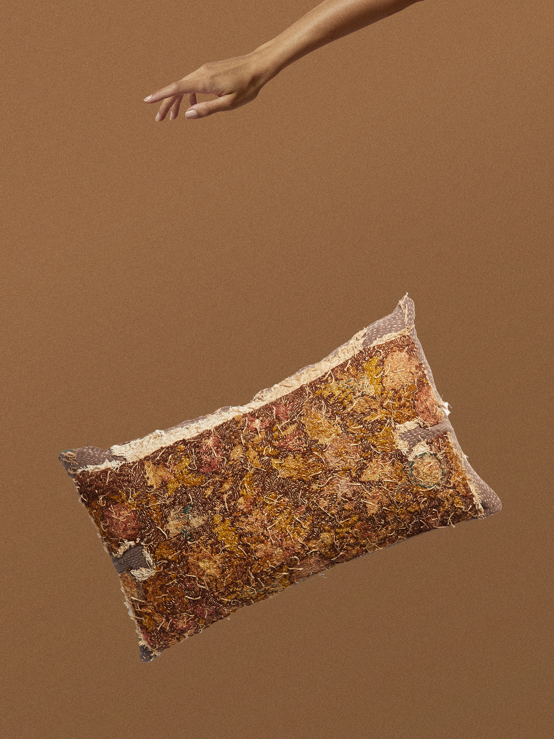 By Walid - 17th-Century English Needlepoint, Linen and Damask Cushion (29.5in/75cm) - Brown - ABASK
