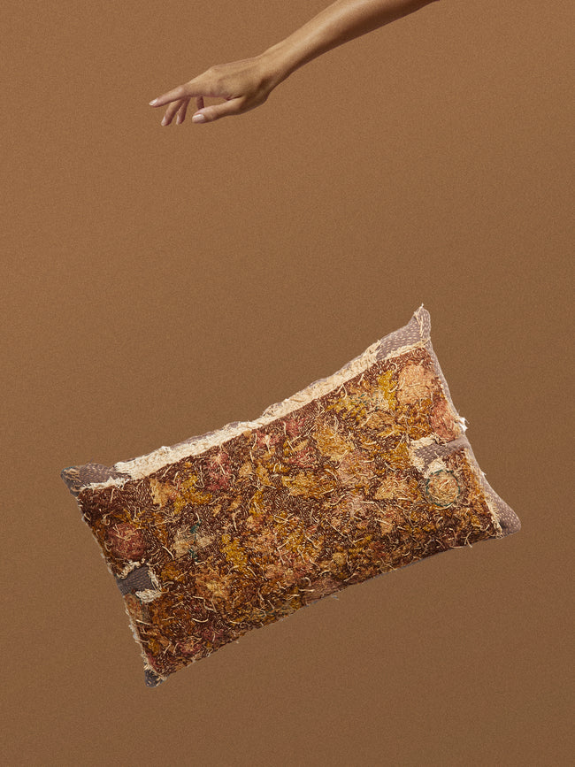 By Walid - 17th-Century English Needlepoint, Linen and Damask Cushion (29.5in/75cm) - Brown - ABASK