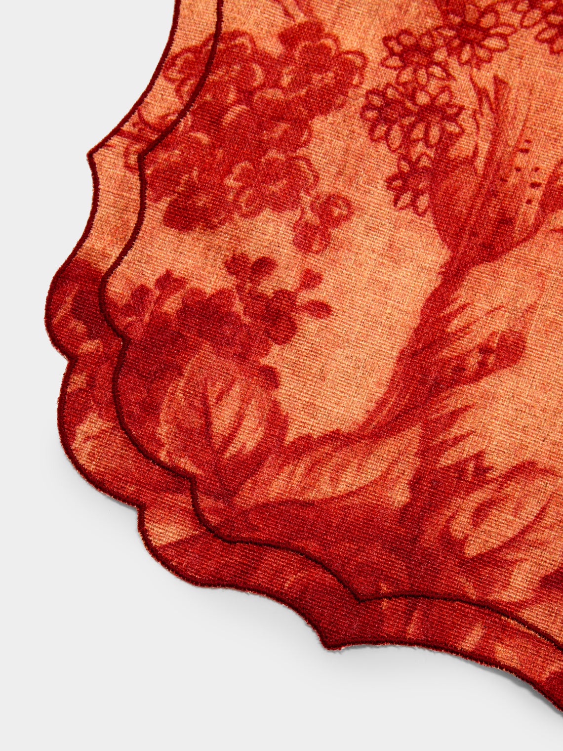 Borgo delle Tovaglie - Filo Rita Ruggine Embroidered Linen Square Placemats (Set of 4) - Red - ABASK