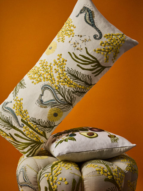 Bokja - Mimosa Embroidered Linen Cushion (35.5in/90cm) - Multiple - ABASK