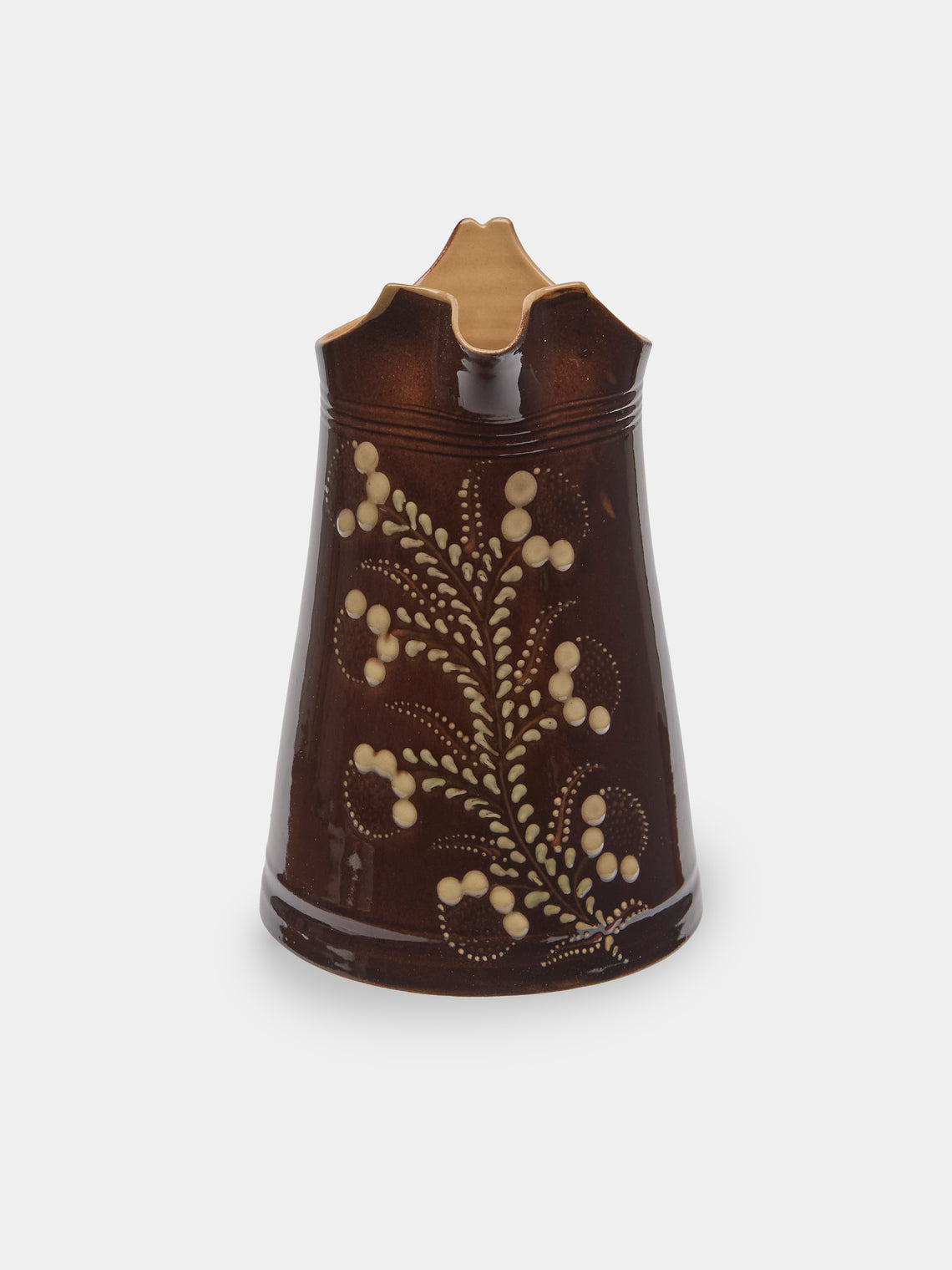 Poterie d’Évires - Flowers Hand-Painted Ceramic Large Milk Jug - Dark brown - ABASK